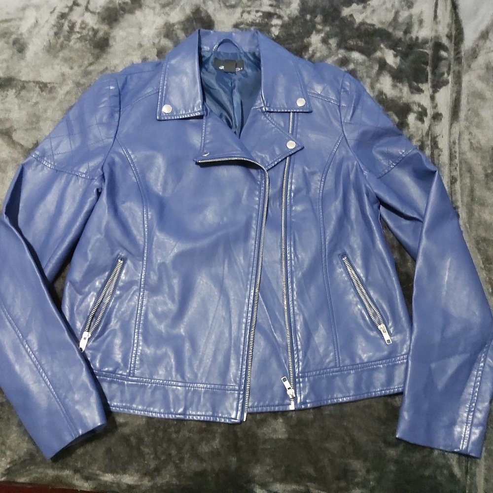 Navy Faux Leather Moto Jacket